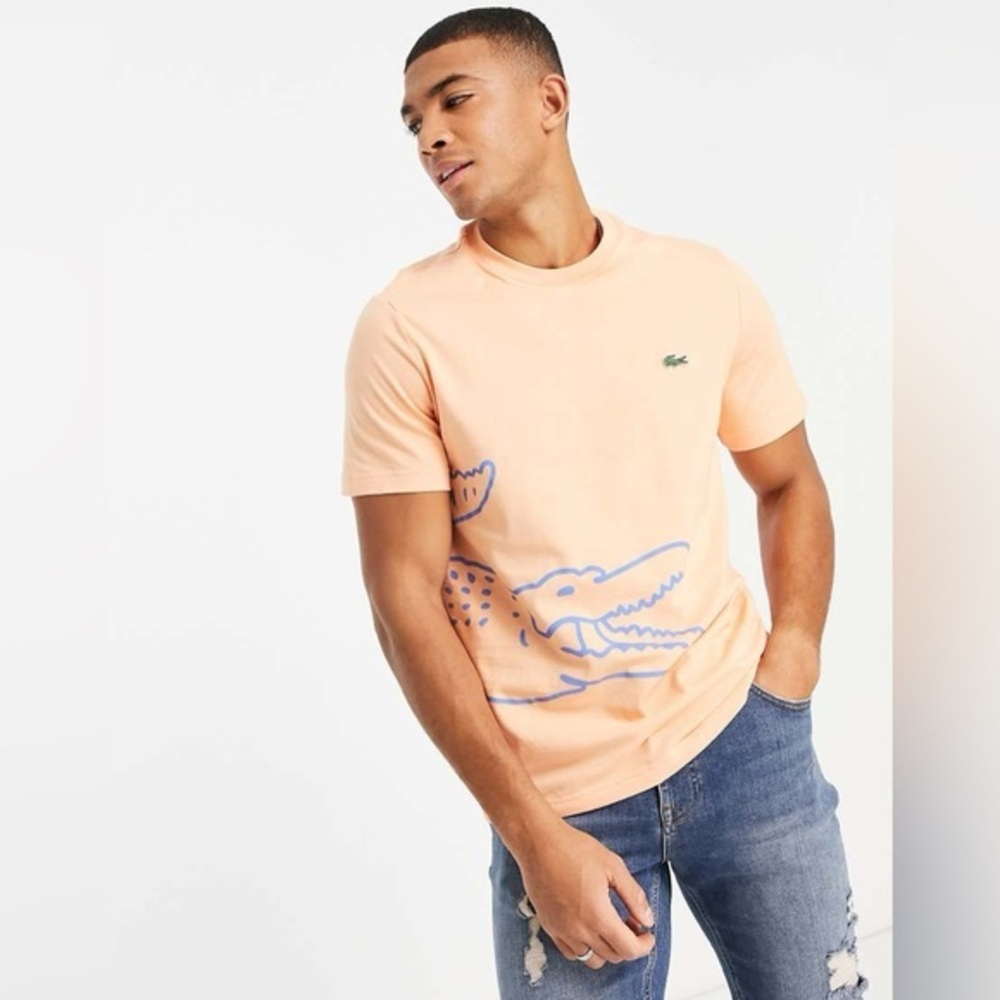 LACOSTE Crocodile Print T-shirt Peach Orange L
